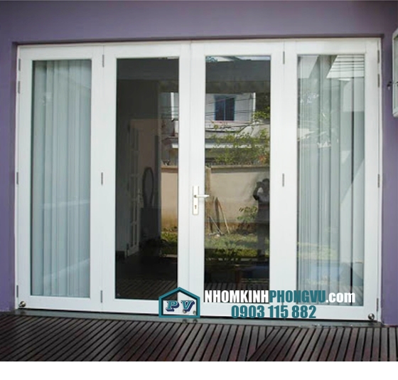 Mẫu cửa nhôm xingfa màu trắng sứ 4 cánh mở quay 08
